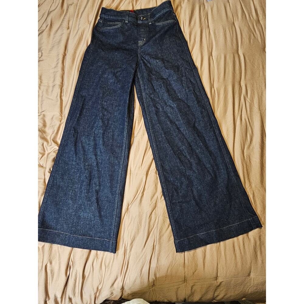 Spanx Women's S High Rise Pull-On Wide Leg Jeans Dark Wash Denim - Picture 2 of 6